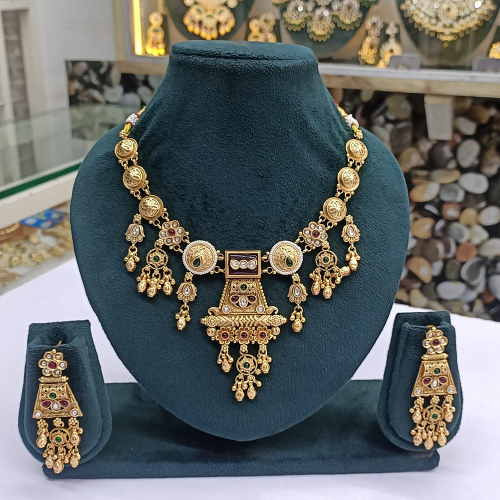 Rajwadi Collection Royal Elegance Pota Stone And Pearls Necklace Set