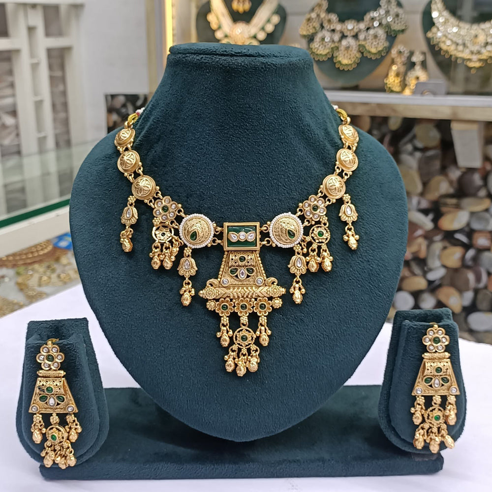 Rajwadi Collection Royal Elegance Pota Stone And Pearls Necklace Set