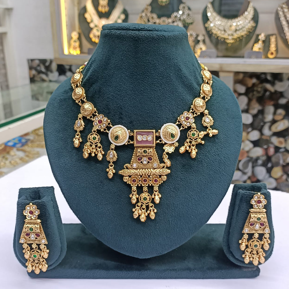 Rajwadi Collection Royal Elegance Pota Stone And Pearls Necklace Set