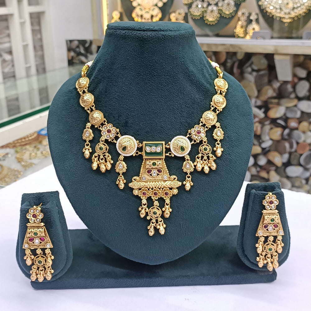 Rajwadi Collection Royal Elegance Pota Stone And Pearls Necklace Set