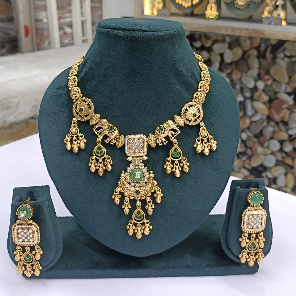 Rajwadi Collection Royal Elegance Pota Stone And Pearls Necklace Set