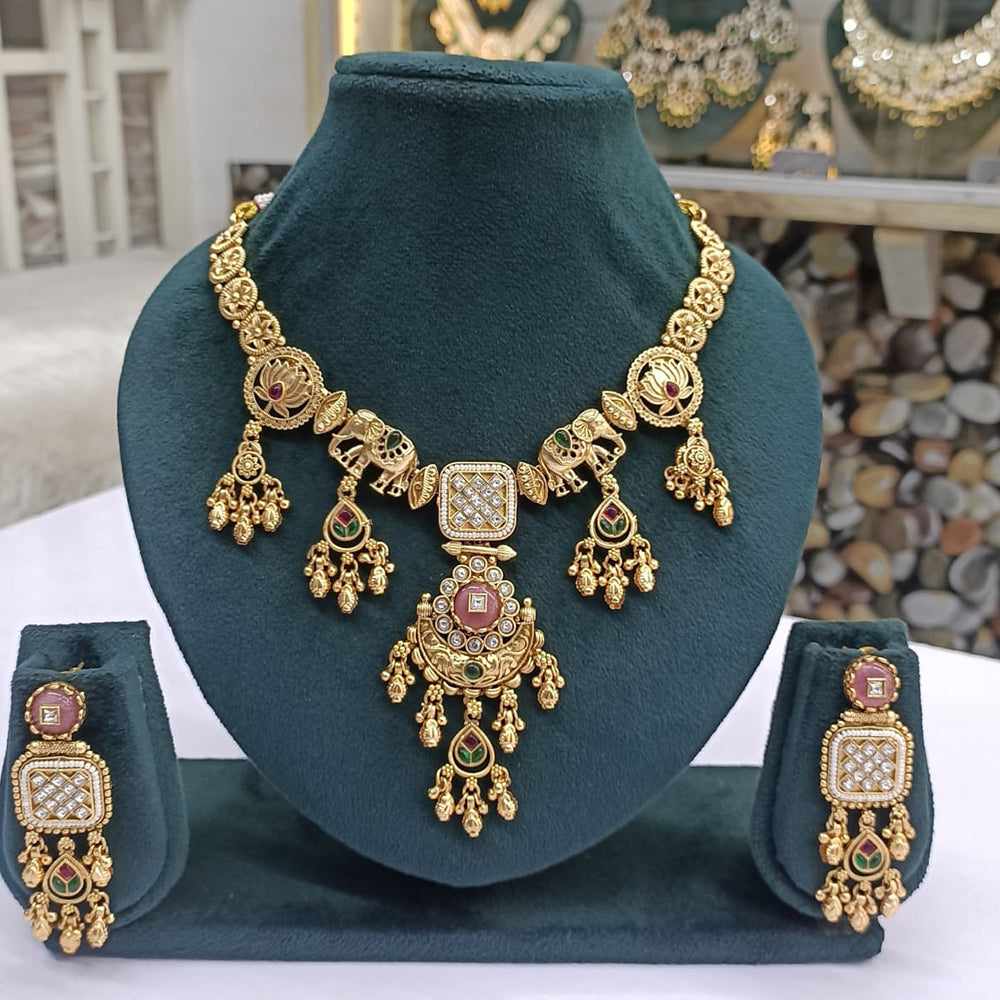Rajwadi Collection Royal Elegance Pota Stone And Pearls Necklace Set