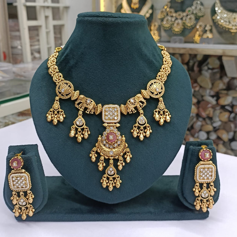 Rajwadi Collection Royal Elegance Pota Stone And Pearls Necklace Set