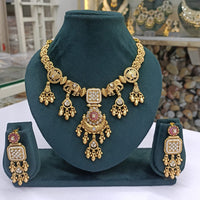 Rajwadi Collection Royal Elegance Pota Stone And Pearls Necklace Set