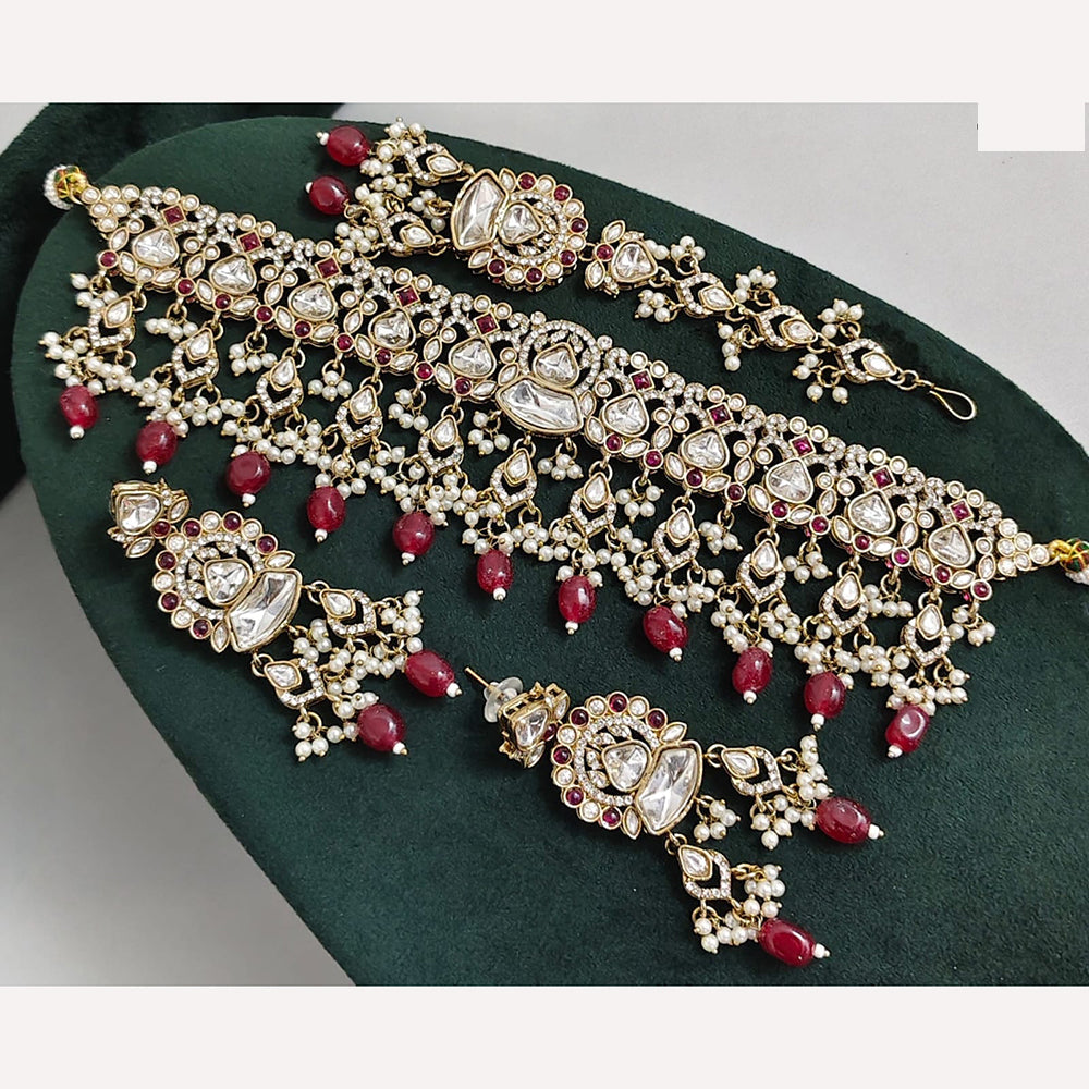 Rajwadi Collection Royal Heritage Crystal Stone And Pearl Necklace Set