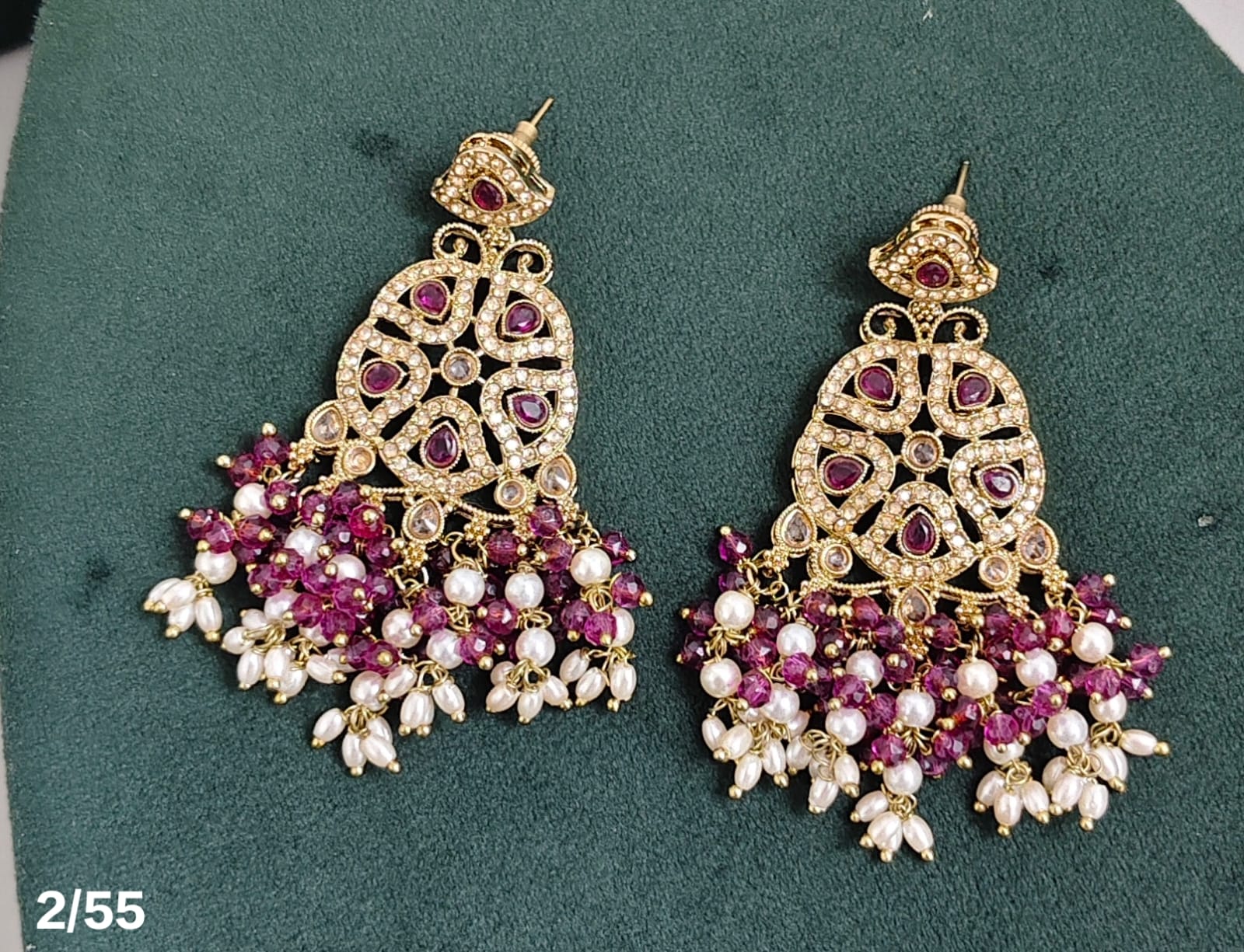 Rajwadi Collection Sparkling Crystal And Beads Statement Dangler Earrings