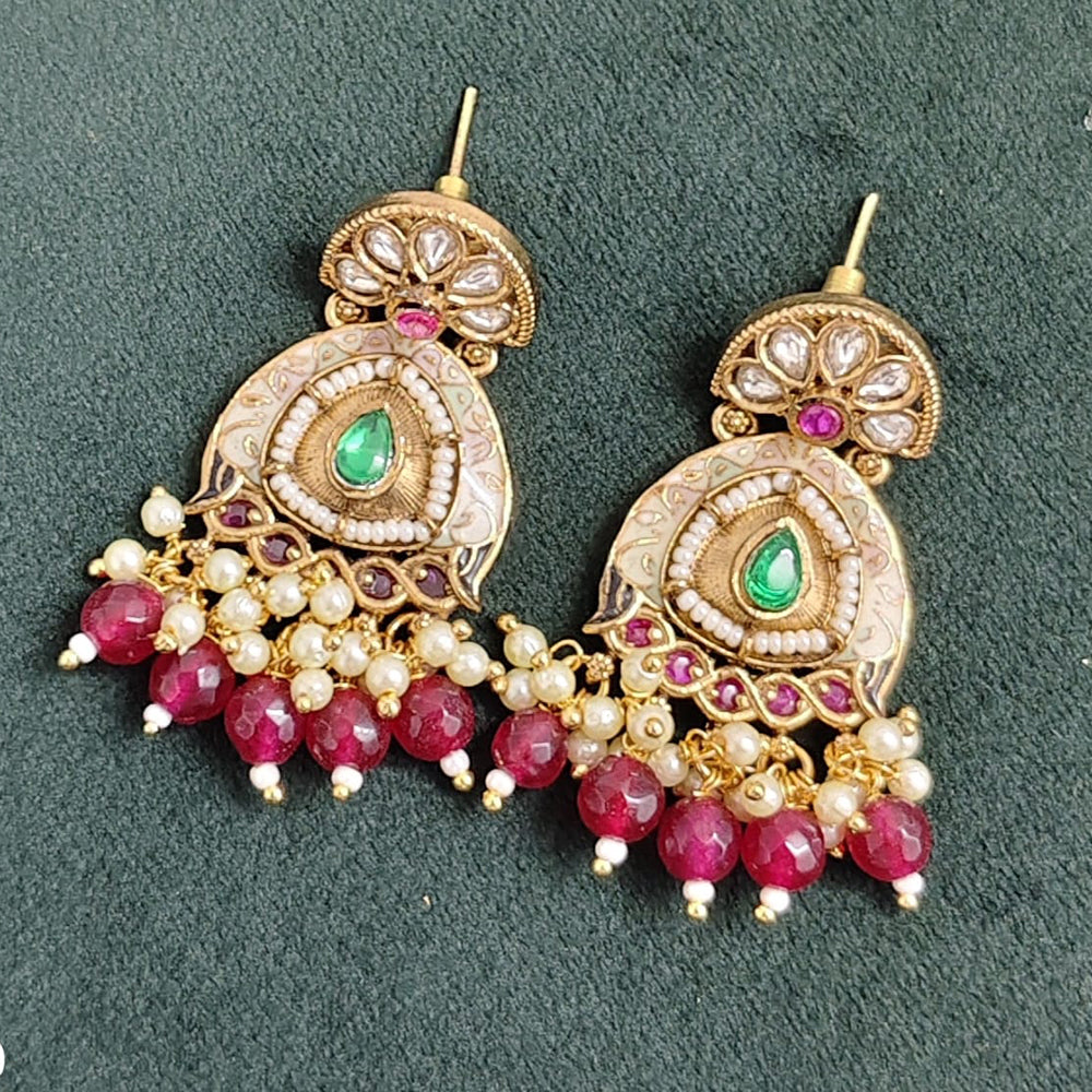 Rajwadi Collection Elegant Pota And Meenakari Dangler Earrings