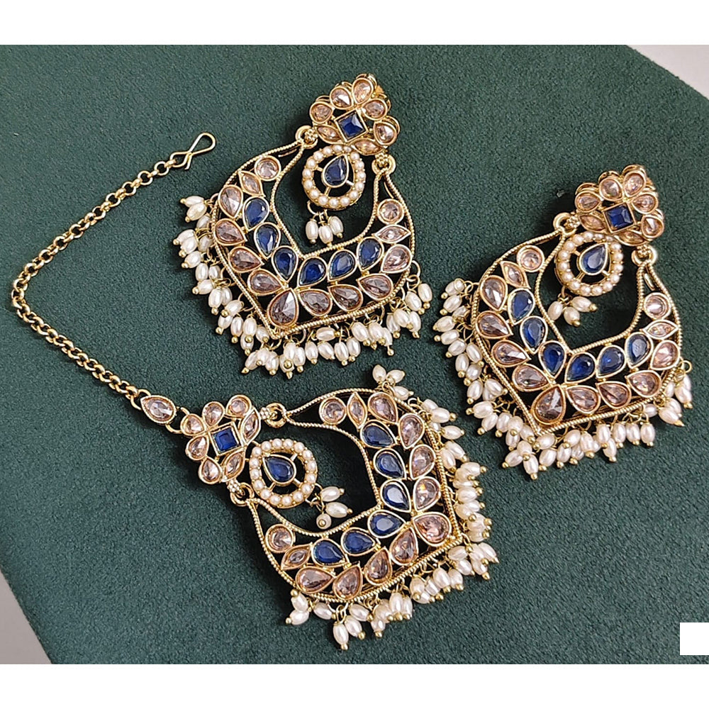 Rajwadi Collection Crystal Stone And Beads Dangler Earrings With Maangtikka
