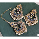 Rajwadi Collection Crystal Stone And Beads Dangler Earrings With Maangtikka