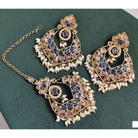 Rajwadi Collection Crystal Stone And Beads Dangler Earrings With Maangtikka