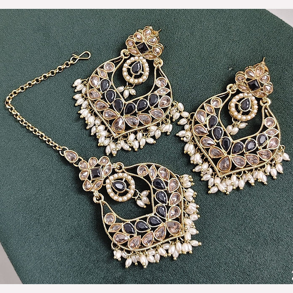 Rajwadi Collection Crystal Stone And Beads Dangler Earrings With Maangtikka