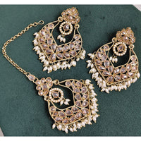 Rajwadi Collection Crystal Stone And Beads Dangler Earrings With Maangtikka