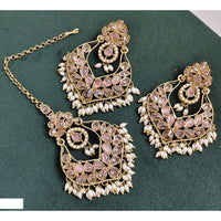 Rajwadi Collection Crystal Stone And Beads Dangler Earrings With Maangtikka
