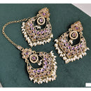 Rajwadi Collection Crystal Stone And Beads Dangler Earrings With Maangtikka