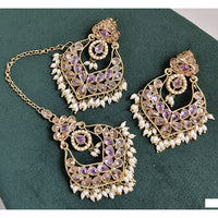 Rajwadi Collection Crystal Stone And Beads Dangler Earrings With Maangtikka