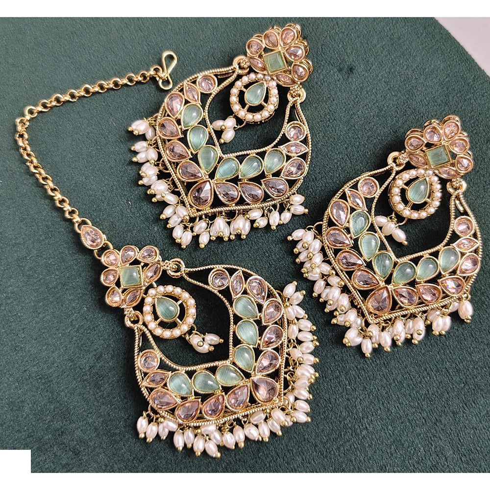 Rajwadi Collection Crystal Stone And Beads Dangler Earrings With Maangtikka