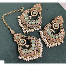 Rajwadi Collection Crystal Stone And Beads Dangler Earrings With Maangtikka