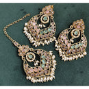 Rajwadi Collection Crystal Stone And Beads Dangler Earrings With Maangtikka