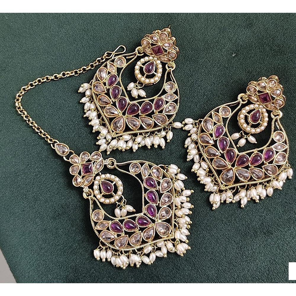 Rajwadi Collection Crystal Stone And Beads Dangler Earrings With Maangtikka