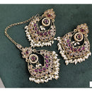 Rajwadi Collection Crystal Stone And Beads Dangler Earrings With Maangtikka