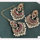 Rajwadi Collection Crystal Stone And Beads Dangler Earrings With Maangtikka