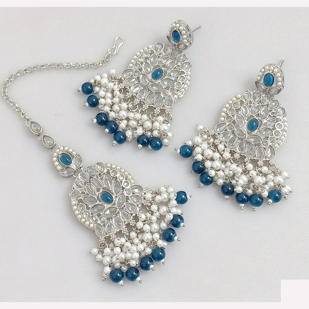 Rajwadi Collection Crystal Stone And Beads Dangler Earrings With Maangtikka