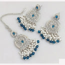 Rajwadi Collection Crystal Stone And Beads Dangler Earrings With Maangtikka