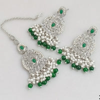 Rajwadi Collection Crystal Stone And Beads Dangler Earrings With Maangtikka