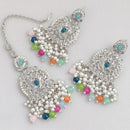 Rajwadi Collection Crystal Stone And Beads Dangler Earrings With Maangtikka