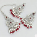 Rajwadi Collection Crystal Stone And Beads Dangler Earrings With Maangtikka