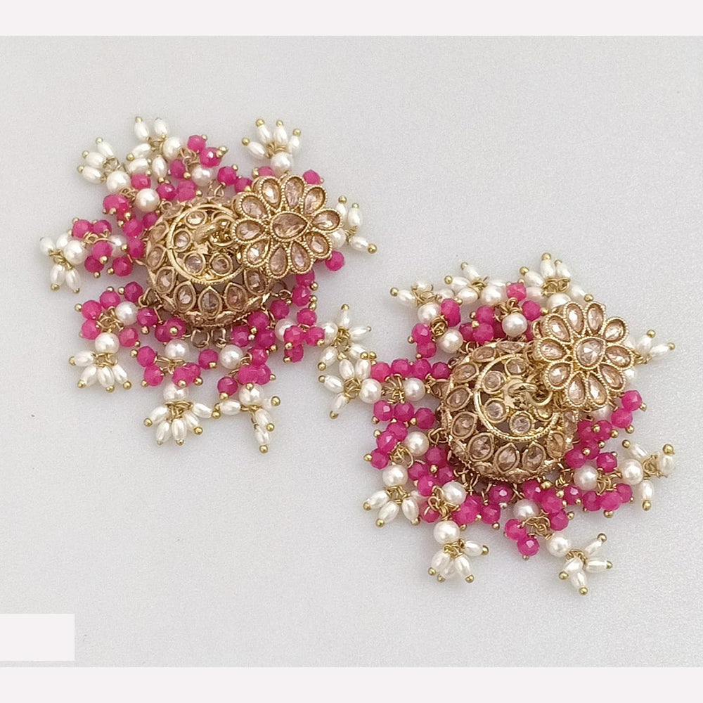 Rajwadi Collection Crystal Stone And Beads Jhumki Earrings