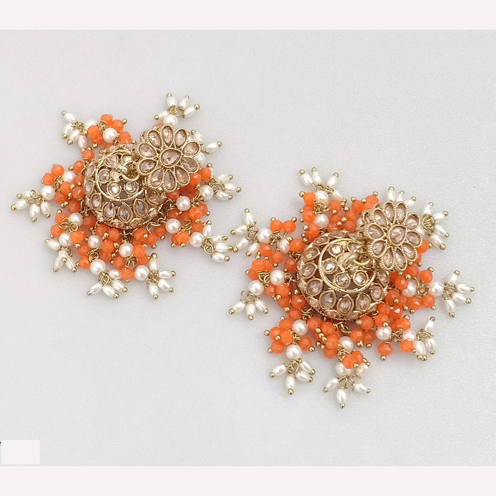 Rajwadi Collection Crystal Stone And Beads Jhumki Earrings
