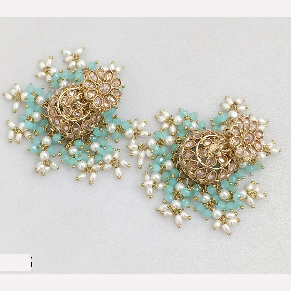 Rajwadi Collection Crystal Stone And Beads Jhumki Earrings