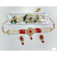 Rajwadi Collection Sparkling Crystal With Pearl Statement Choker Necklace Set
