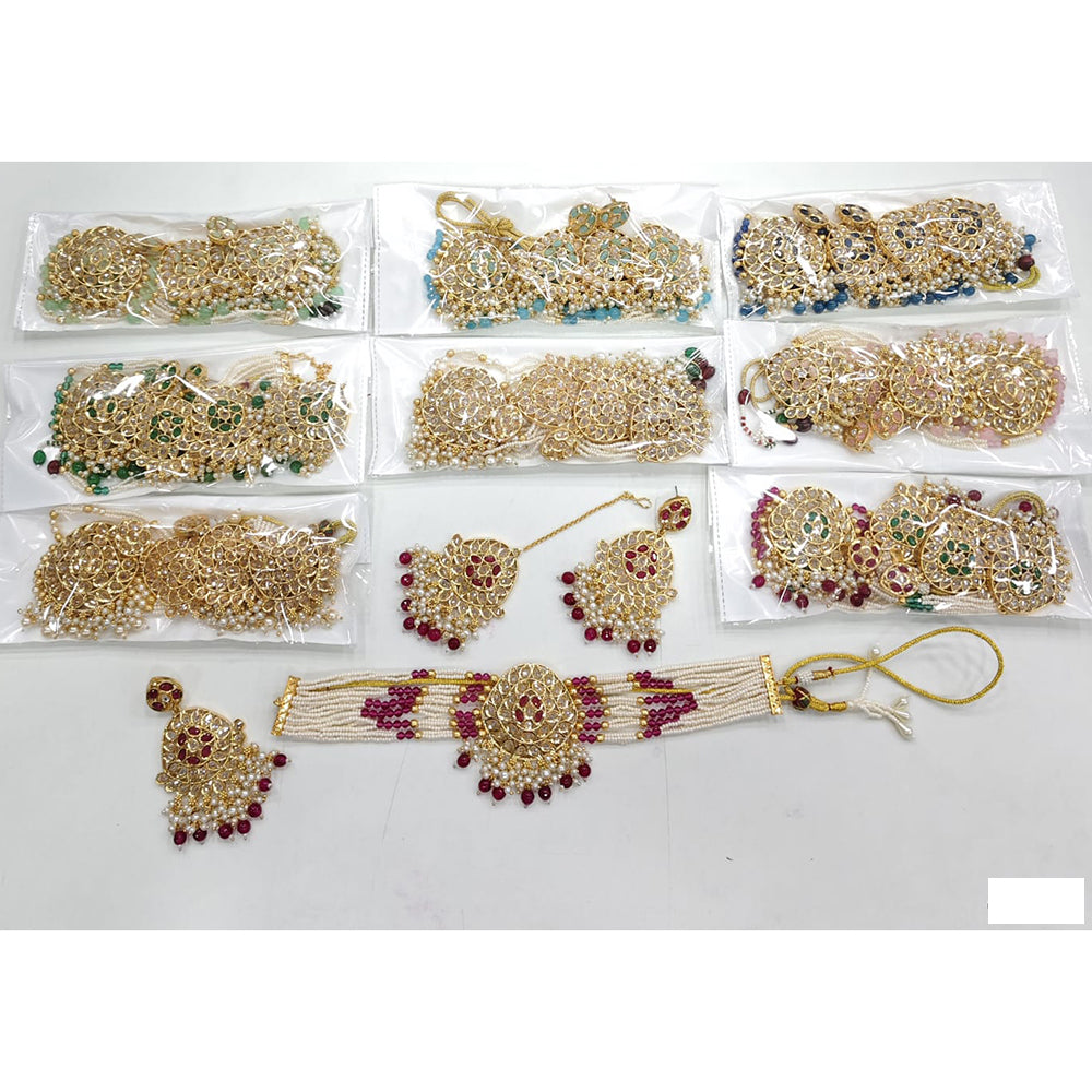 Rajwadi Collection Sparkling Crystal With Pearl Statement Choker Necklace Set