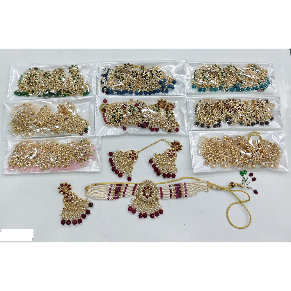 Rajwadi Collection Sparkling Crystal With Pearl Statement Choker Necklace Set