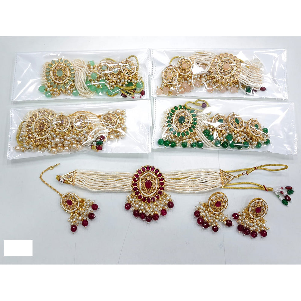 Rajwadi Collection Sparkling Crystal With Pearl Statement Choker Necklace Set