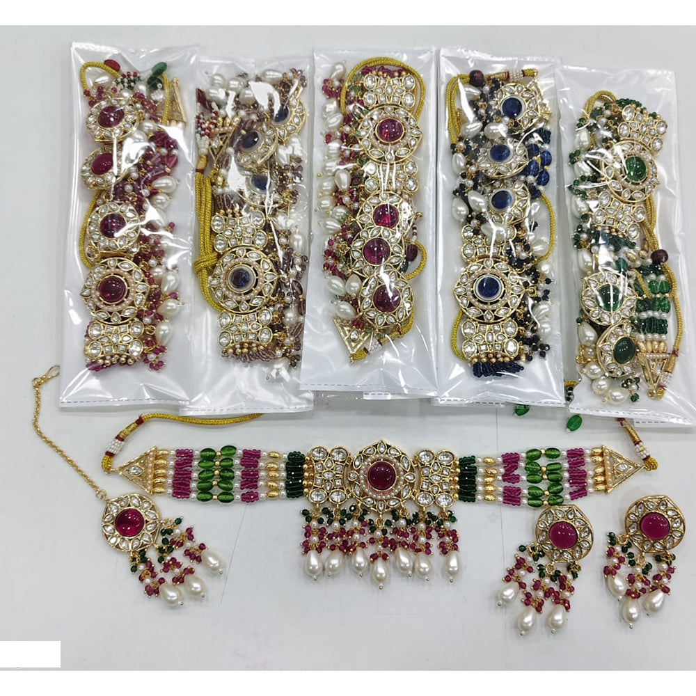 Rajwadi Collection Sparkling Crystal With Pearl Statement Choker Necklace Set