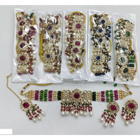 Rajwadi Collection Sparkling Crystal With Pearl Statement Choker Necklace Set