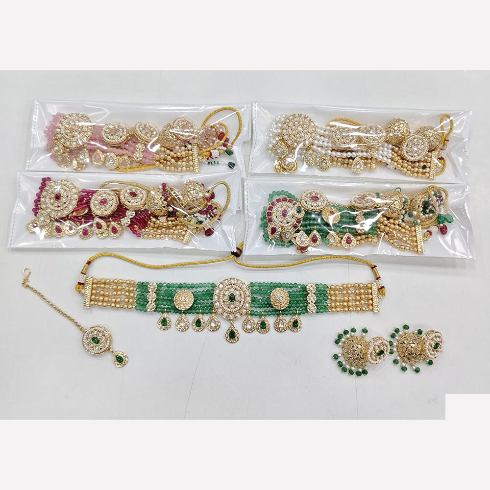 Rajwadi Collection Sparkling Crystal With Pearl Statement Choker Necklace Set