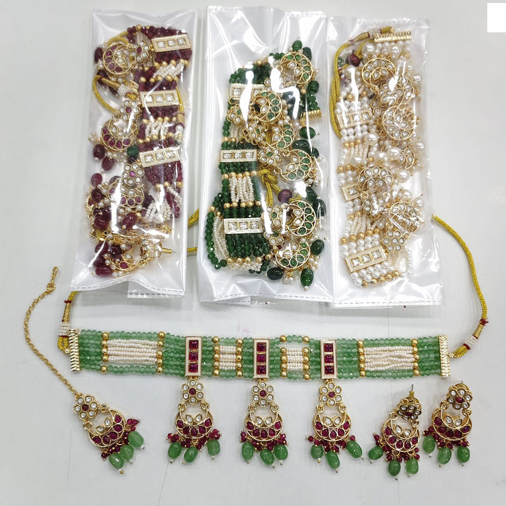 Rajwadi Collection Sparkling Crystal With Pearl Statement Choker Necklace Set