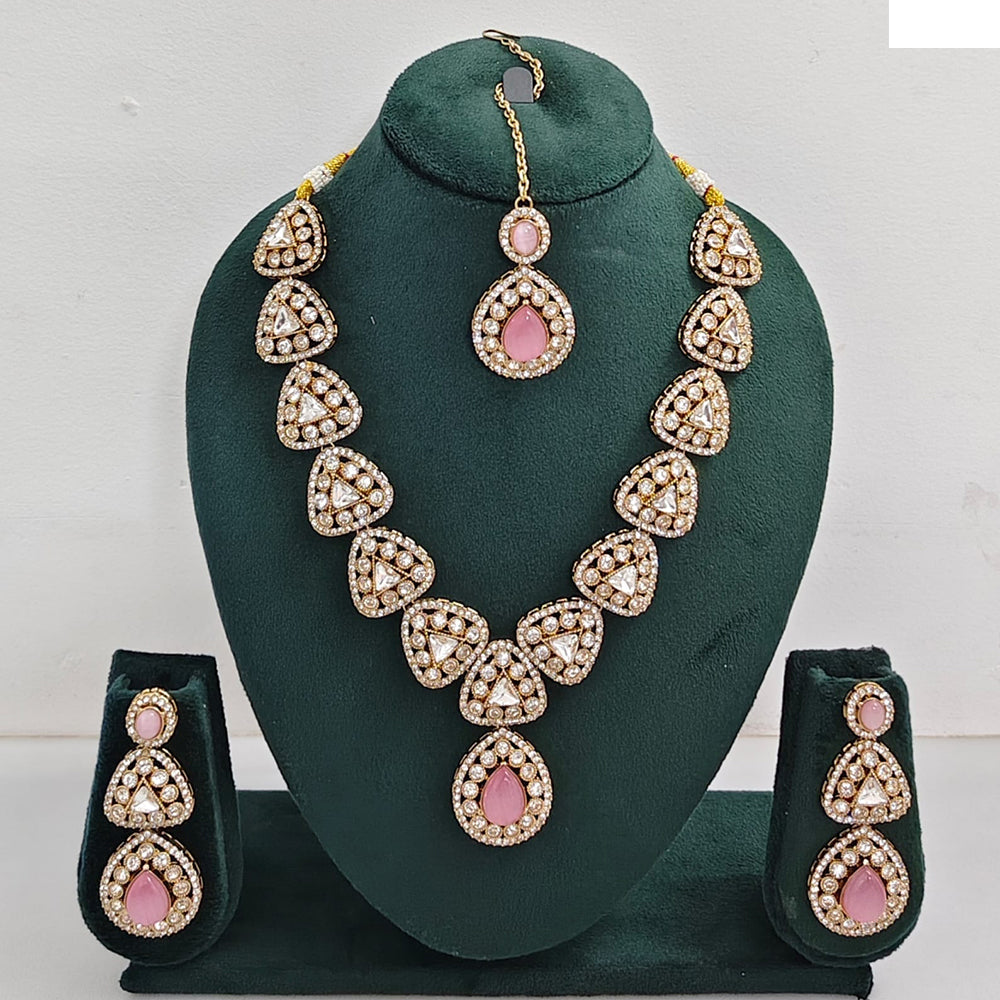 Rajwadi Collection Elegant Austrian Stone And Pota Necklace Set