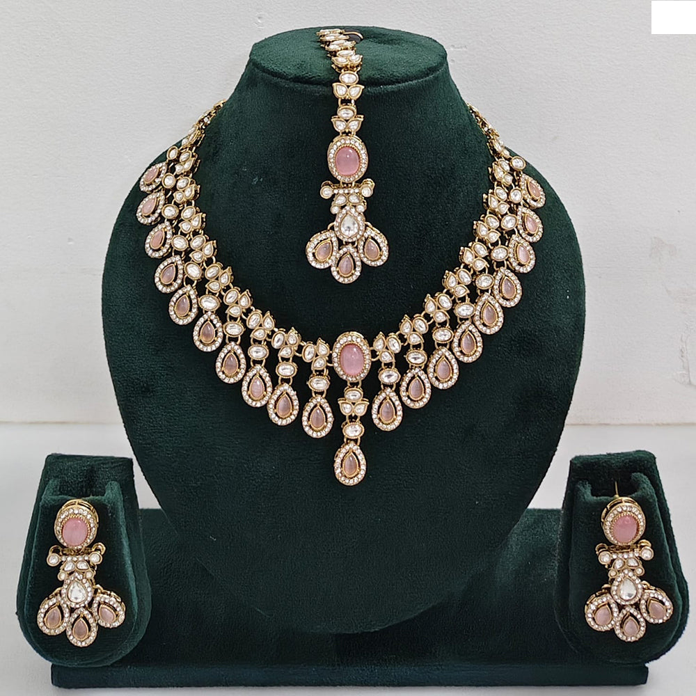 Rajwadi Collection Elegant Austrian Stone And Pota Necklace Set