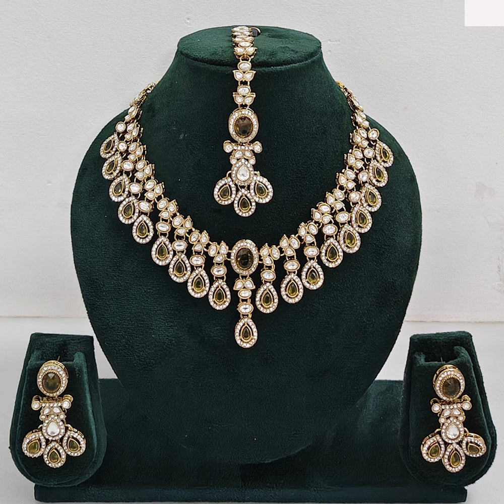 Rajwadi Collection Elegant Austrian Stone And Pota Necklace Set