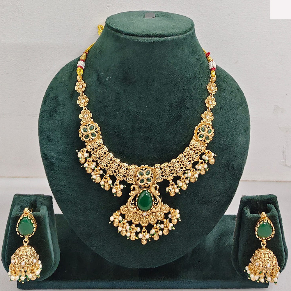 Rajwadi Collection Elegant Pota Stone And Pearl Necklace Set