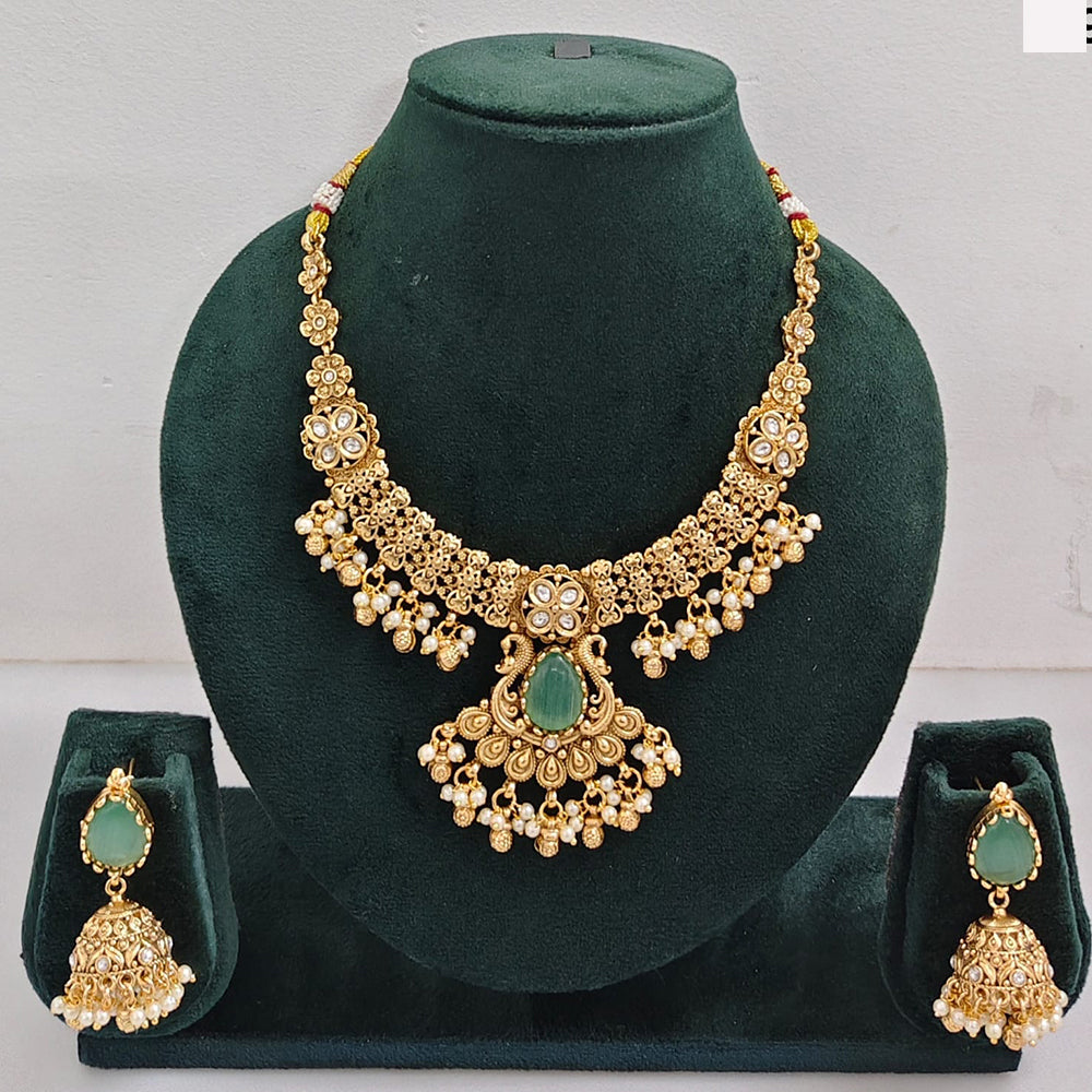 Rajwadi Collection Elegant Pota Stone And Pearl Necklace Set