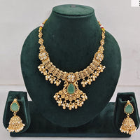 Rajwadi Collection Elegant Pota Stone And Pearl Necklace Set