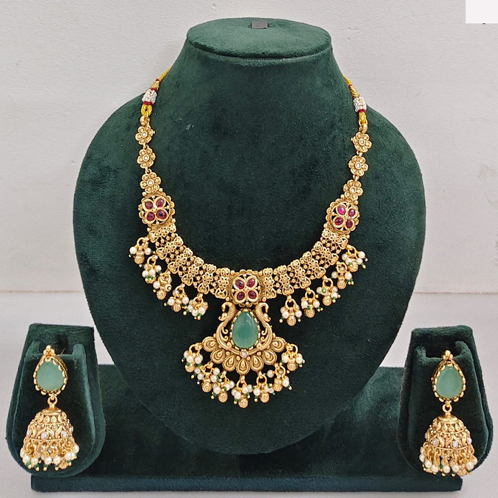 Rajwadi Collection Elegant Pota Stone And Pearl Necklace Set