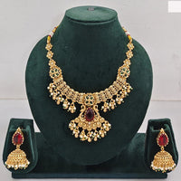 Rajwadi Collection Elegant Pota Stone And Pearl Necklace Set