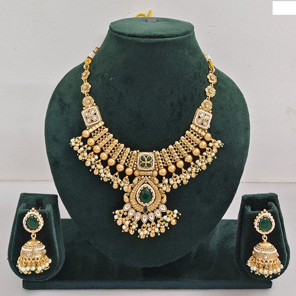 Rajwadi Collection Elegant Pota Stone And Pearl Necklace Set